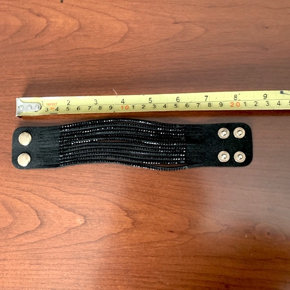 Black suede cuff style bracelet with sparkling black beaded strings adjustable - Picture 7 of 8